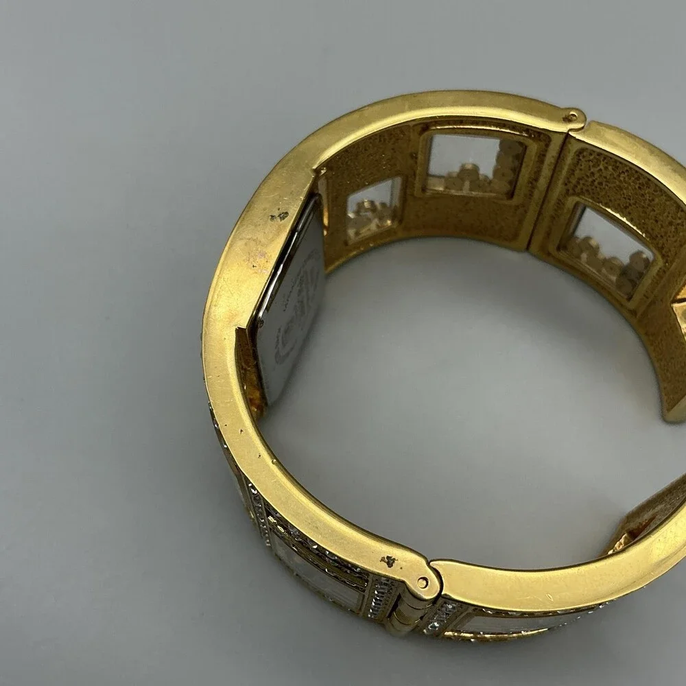 Victoria Wieck Womens Watch 27mm Gold Tone Floating Crystals Cuff New Battery